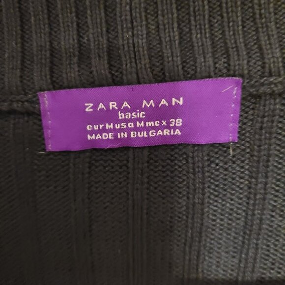 ZARA Man Navy Ribbed Knit Cardigan Sweater M Minimalist Preppy Y2K 00's - Picture 3 of 7